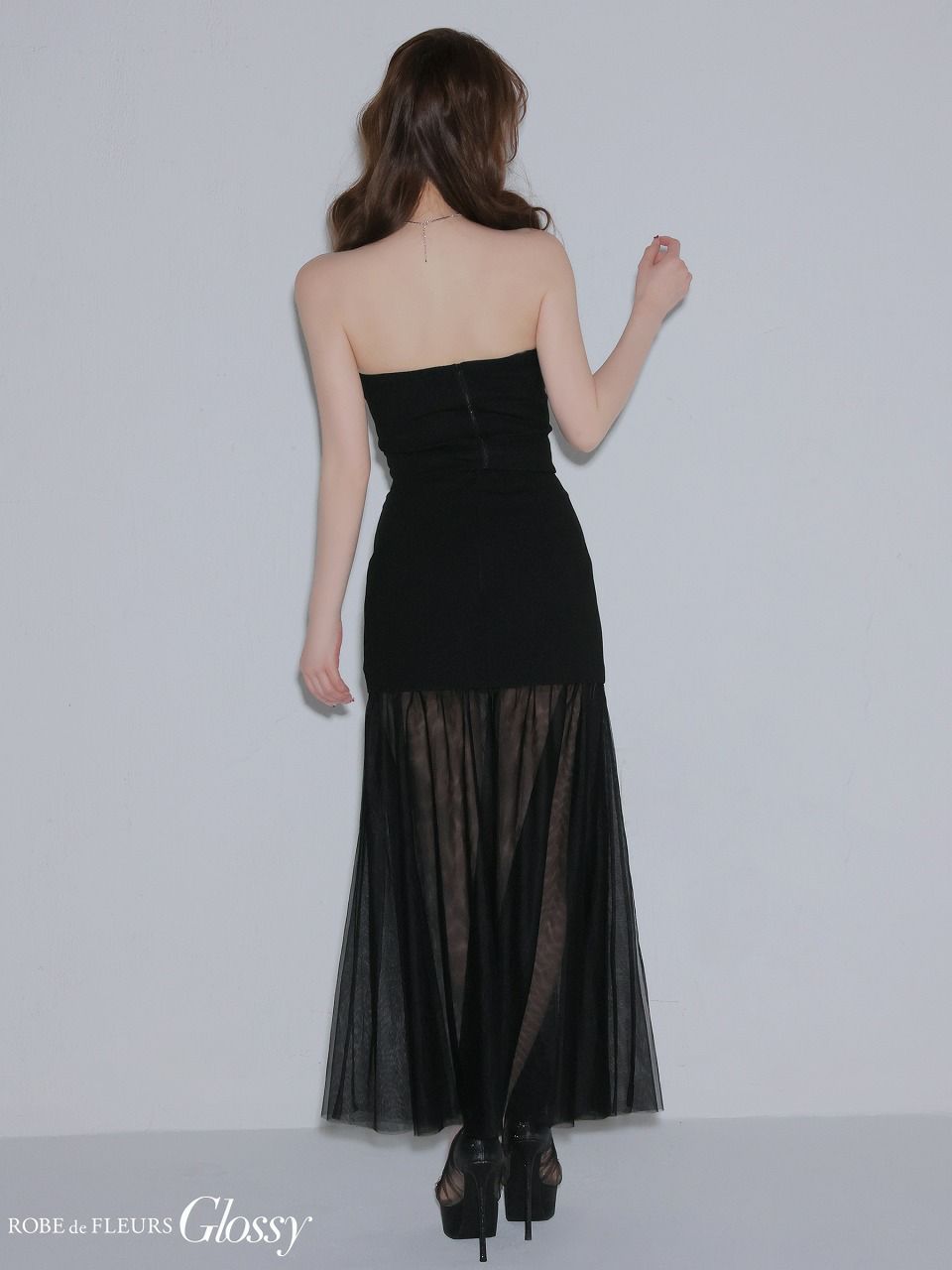 Glossy ローブドフルールグロッシー 【XSサイズあり】シアーチュールドッキングセットアップロングキャバドレス gl3489