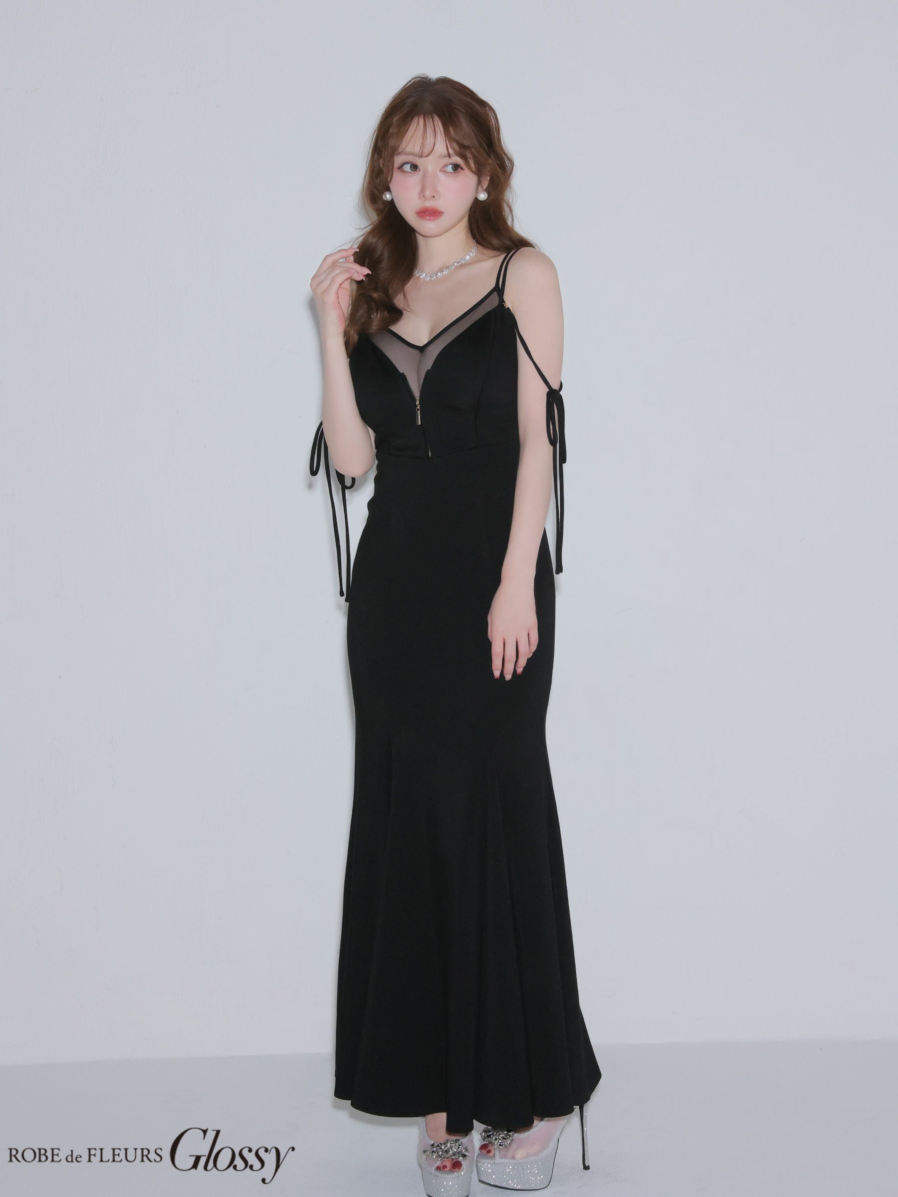 Glossy ローブドフルールグロッシー 【XS～Lサイズあり】シアードッキングフロントジップマーメイドロングキャバドレス gl4341