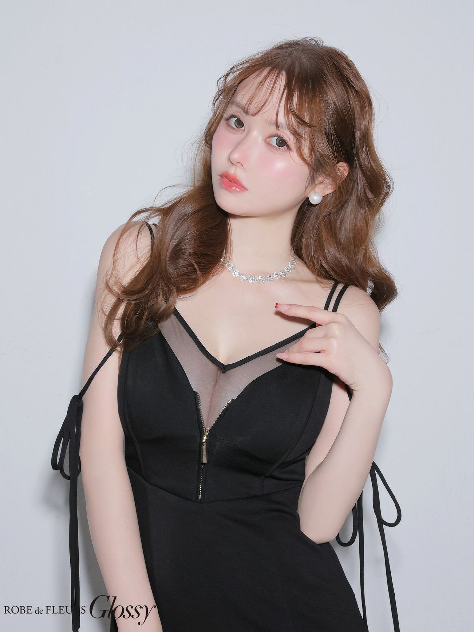 Glossy ローブドフルールグロッシー 【XS～Lサイズあり】シアードッキングフロントジップマーメイドロングキャバドレス gl4341