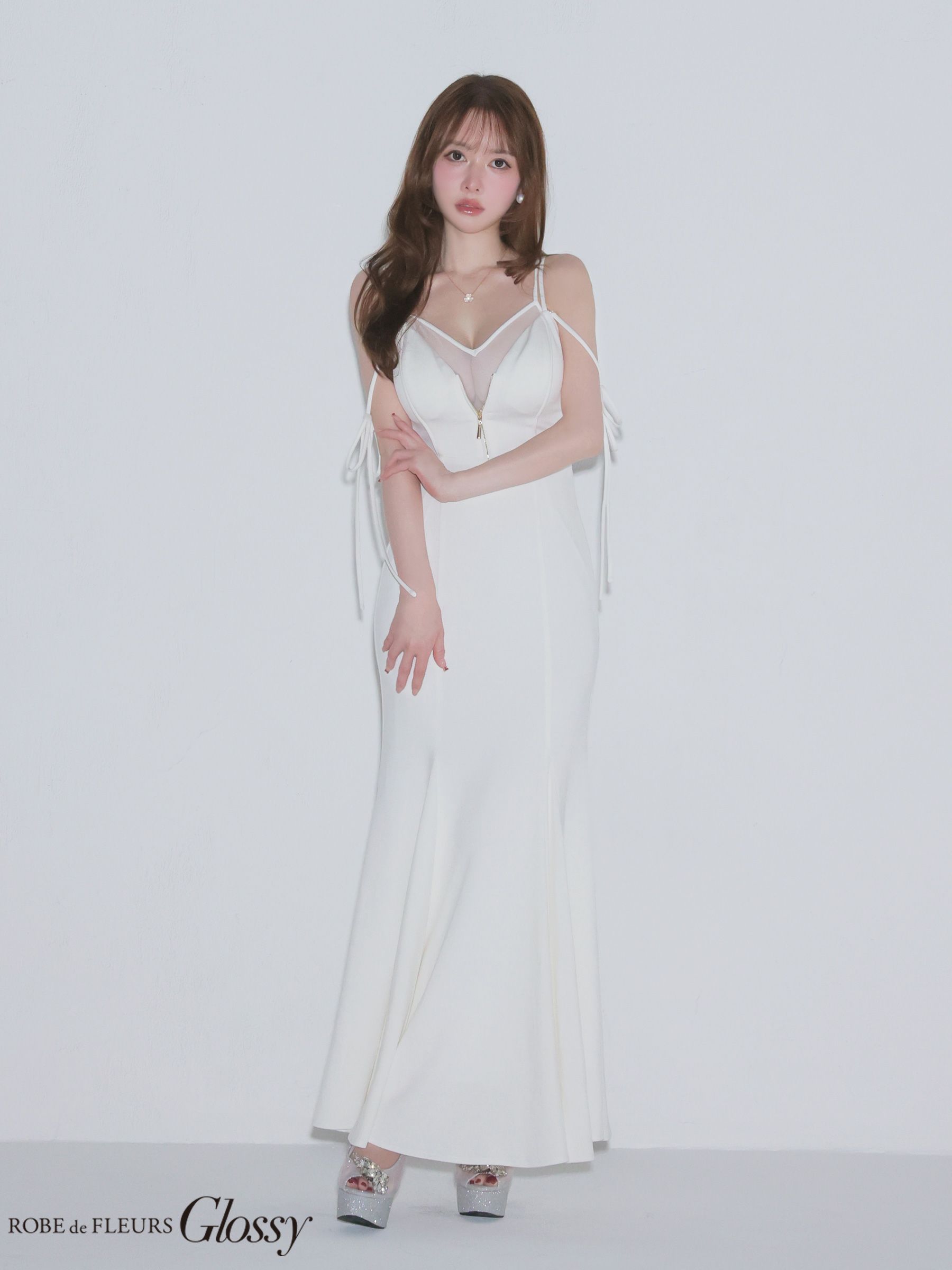 Glossy ローブドフルールグロッシー 【XS～Lサイズあり】シアードッキングフロントジップマーメイドロングキャバドレス gl4341