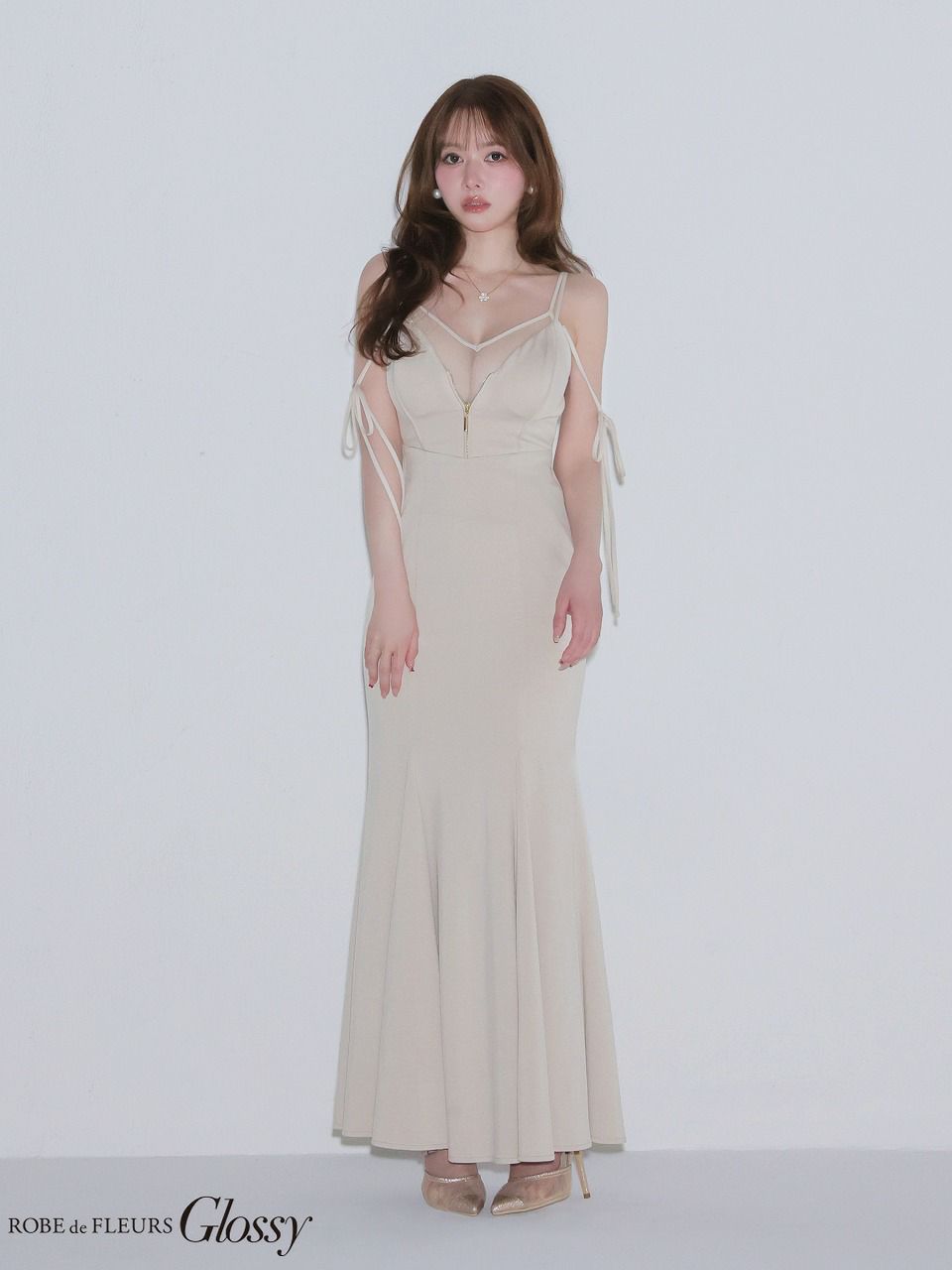 Glossy ローブドフルールグロッシー 【XS～Lサイズあり】シアードッキングフロントジップマーメイドロングキャバドレス gl4341
