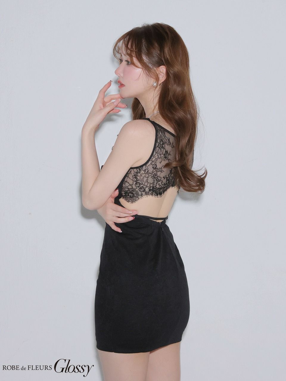 Glossy ローブドフルールグロッシー 【XSサイズあり】バックレースフロントジップタイトミニキャバドレス gl4155