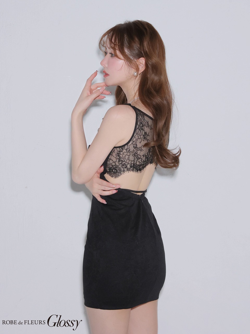 Glossy ローブドフルールグロッシー 【XSサイズあり】バックレースフロントジップタイトミニキャバドレス gl4155