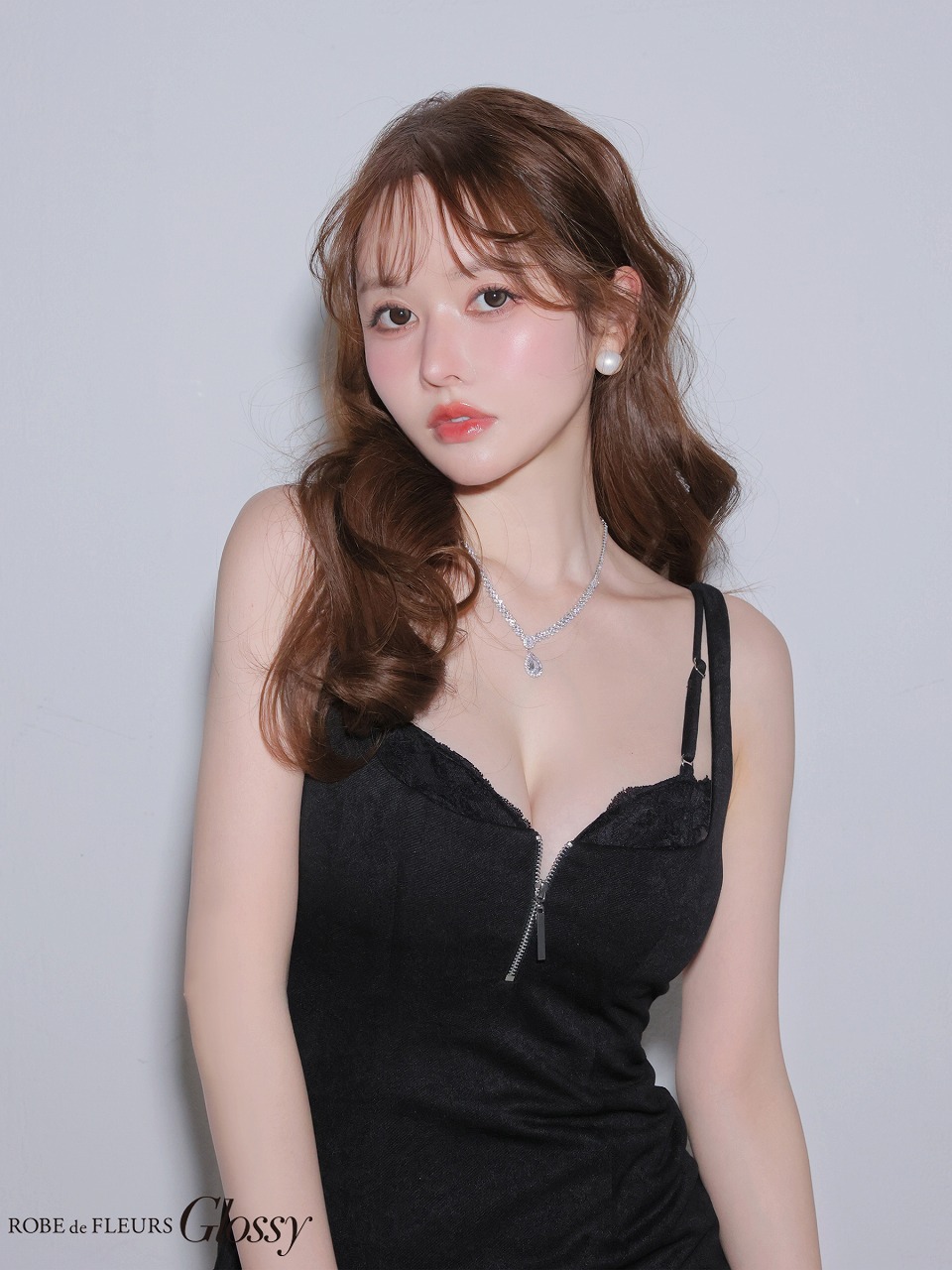 Glossy ローブドフルールグロッシー 【XSサイズあり】バックレースフロントジップタイトミニキャバドレス gl4155