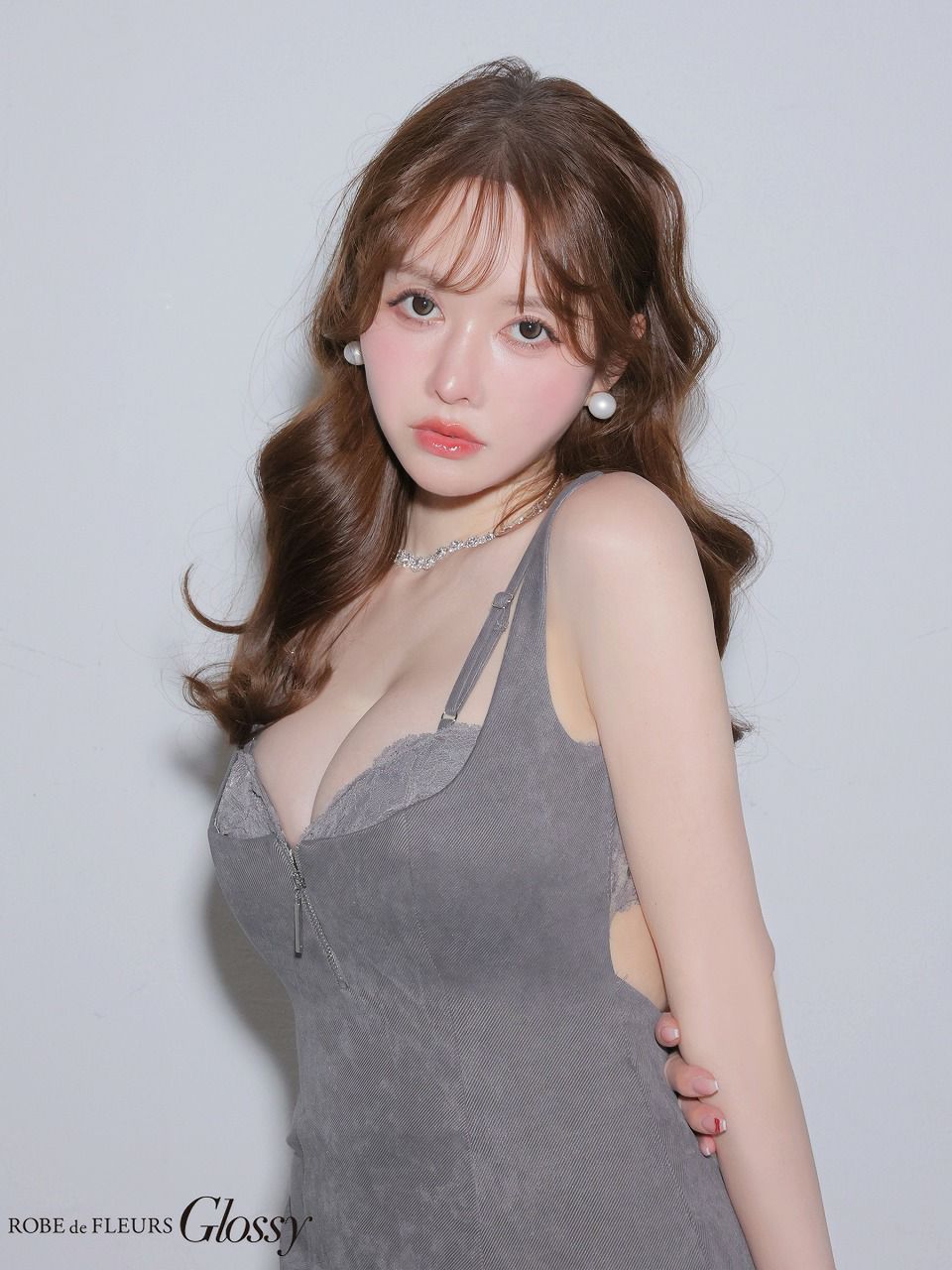 Glossy ローブドフルールグロッシー 【XSサイズあり】バックレースフロントジップタイトミニキャバドレス gl4155