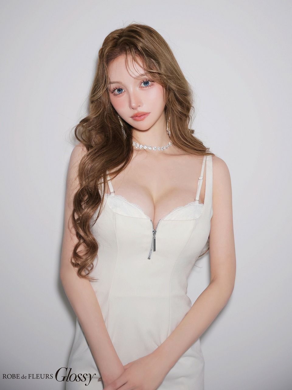 Glossy ローブドフルールグロッシー 【XSサイズあり】バックレースフロントジップタイトミニキャバドレス gl4155