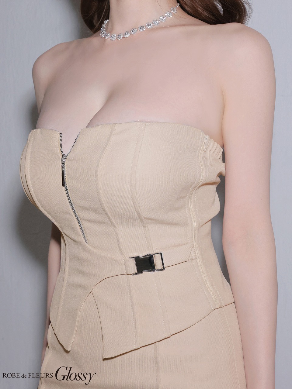 Glossy ローブドフルールグロッシー 【XSサイズあり】フロントジップサイドベルトセットアップミニキャバドレス gl4164