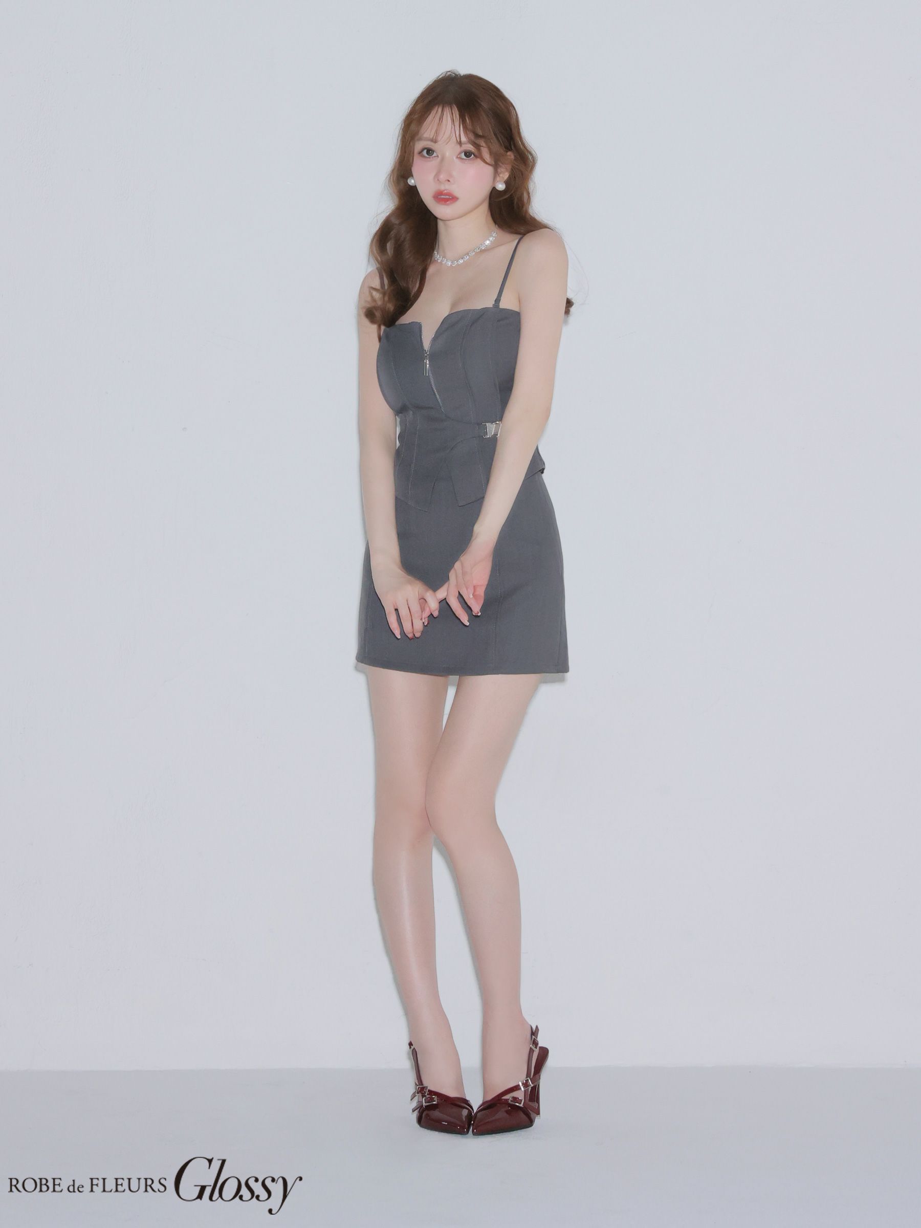 Glossy ローブドフルールグロッシー 【XSサイズあり】フロントジップサイドベルトセットアップミニキャバドレス gl4164