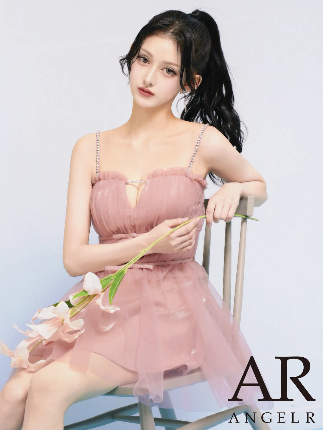 AngelR エンジェルアール ベアトップフリルビジューチェーンウエストリボンフレアマイクロミニドレス ar26804
