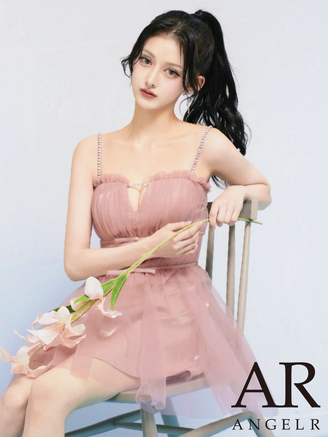 AngelR エンジェルアール ベアトップフリルビジューチェーンウエストリボンフレアマイクロミニドレス ar26804