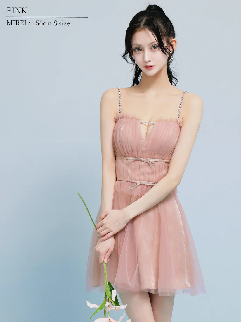 AngelR エンジェルアール ベアトップフリルビジューチェーンウエストリボンフレアマイクロミニドレス ar26804