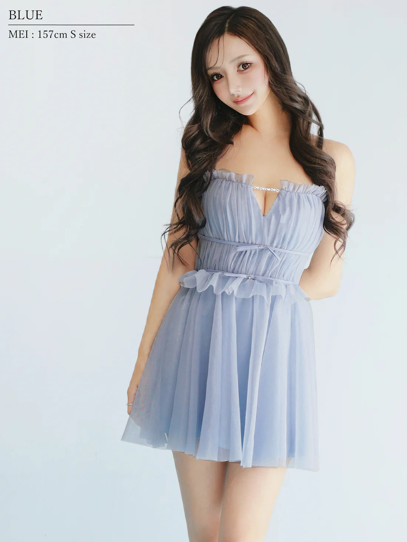 AngelR エンジェルアール ベアトップフリルビジューチェーンウエストリボンフレアマイクロミニドレス ar26804