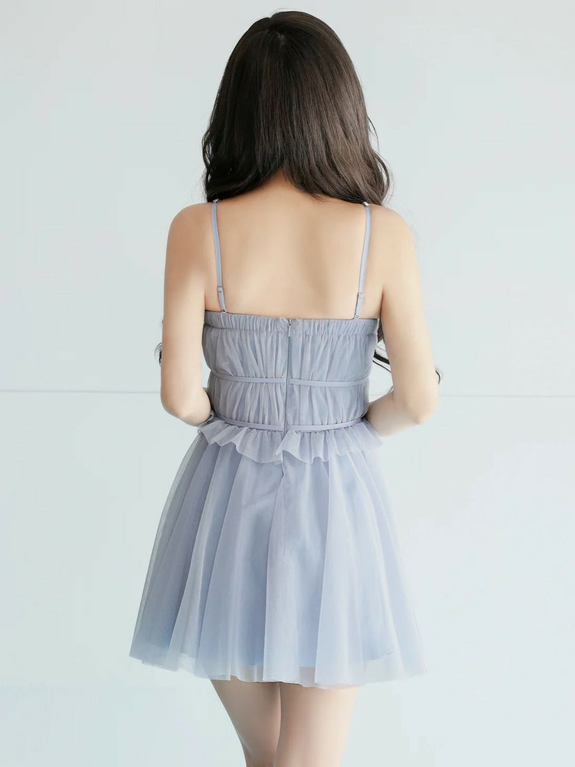 AngelR エンジェルアール ベアトップフリルビジューチェーンウエストリボンフレアマイクロミニドレス ar26804