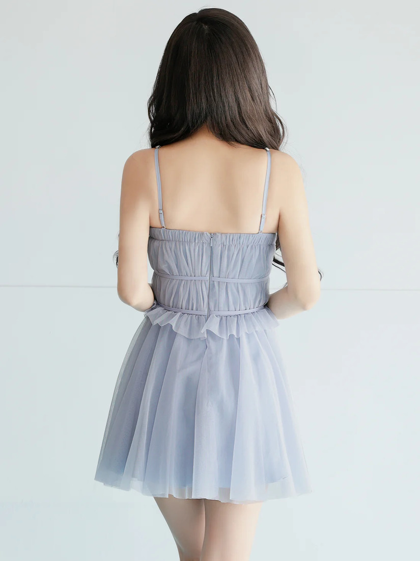 AngelR エンジェルアール ベアトップフリルビジューチェーンウエストリボンフレアマイクロミニドレス ar26804