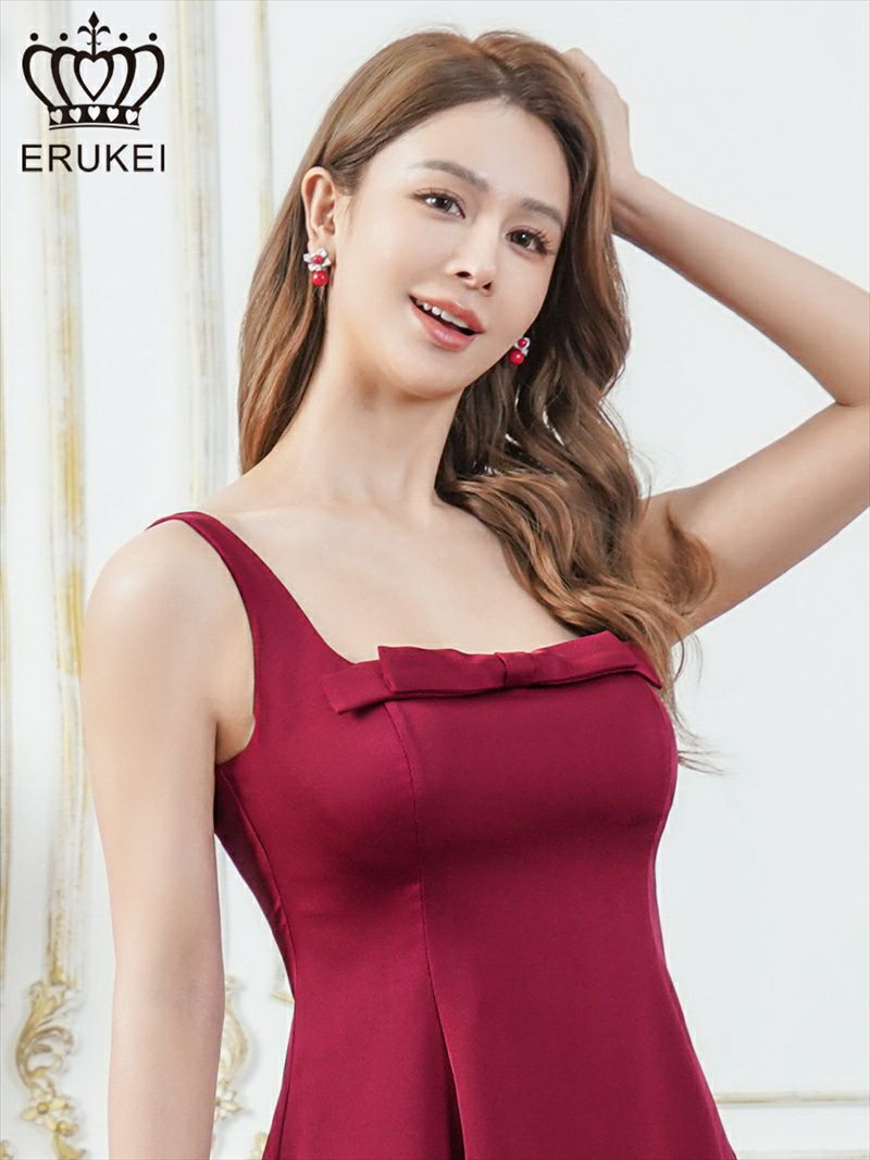 ERUKEI エルケイ ドット・ワンカラー・サテン・ノースリーブ・リボン・フレア・Aライン・ミニドレス・ワンピース ek-e25103