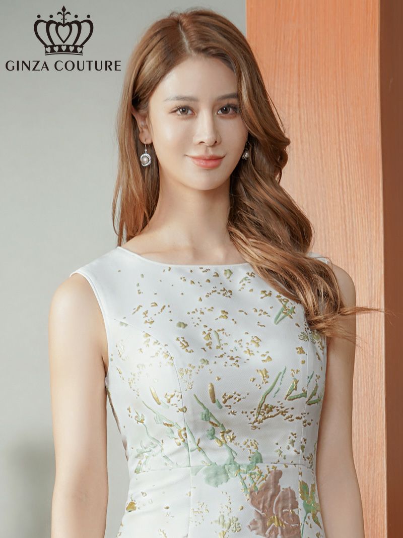 ERUKEI エルケイ  ジャガード・花柄・金糸・ノースリーブ・タイト・ミディアムドレス・ワンピース ek-c25290