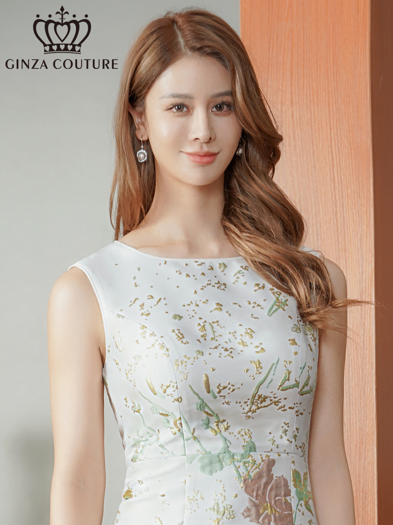 ERUKEI エルケイ  ジャガード・花柄・金糸・ノースリーブ・タイト・ミディアムドレス・ワンピース ek-c25290