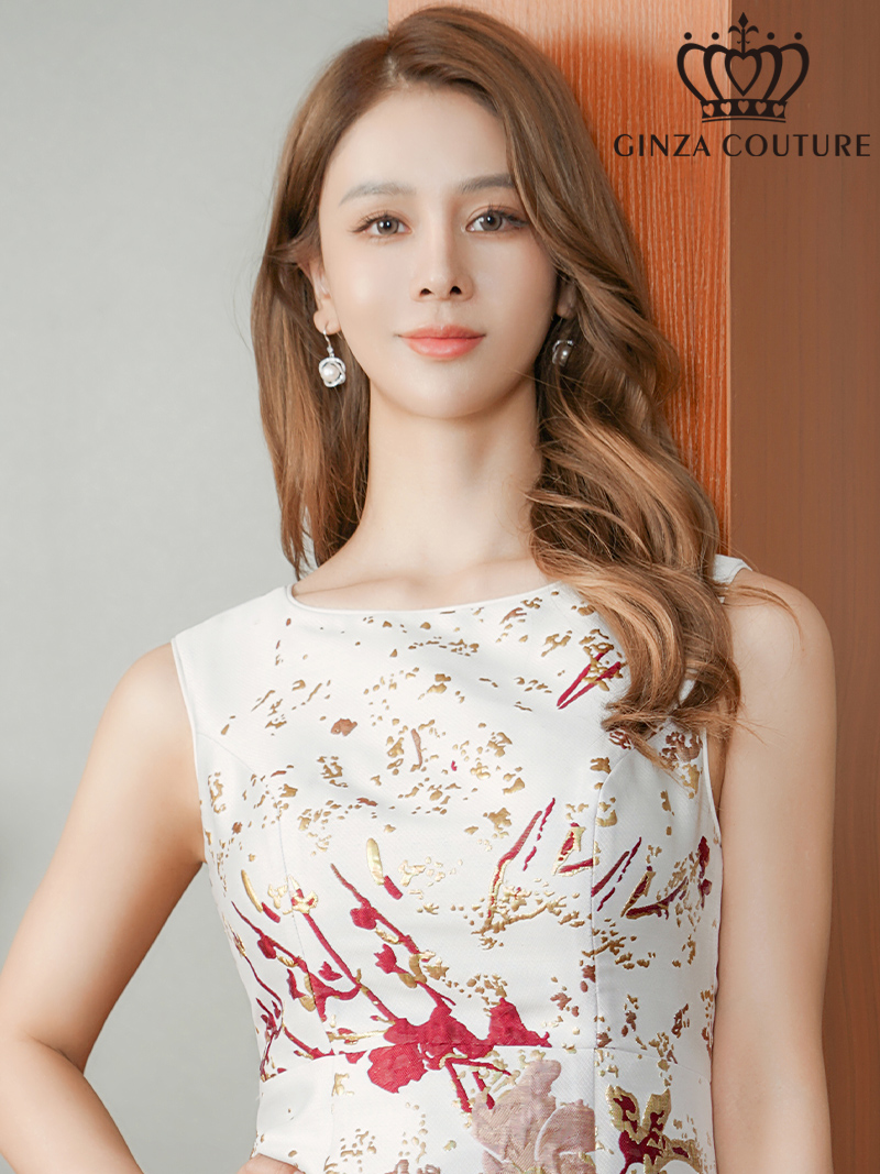 ERUKEI エルケイ  ジャガード・花柄・金糸・ノースリーブ・タイト・ミディアムドレス・ワンピース ek-c25290