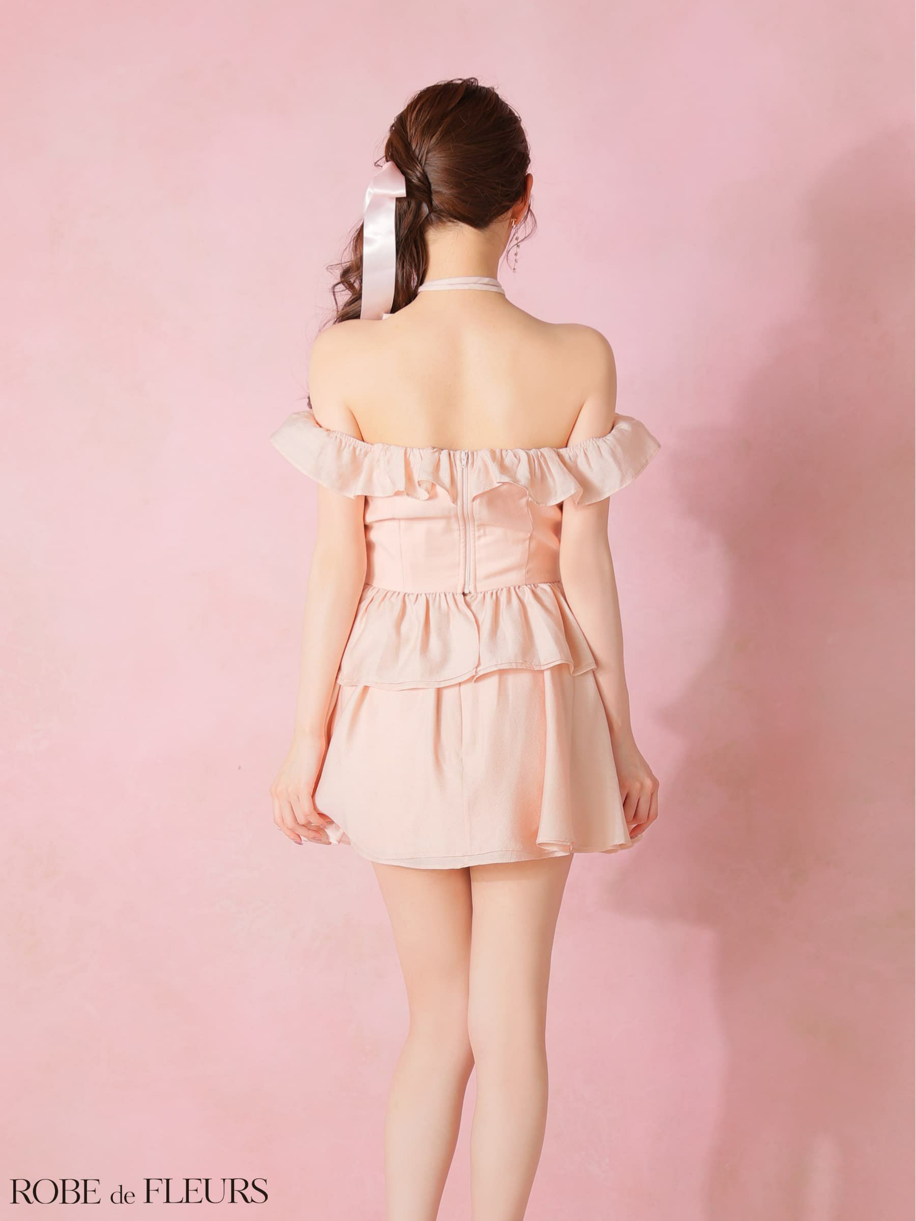 ROBE de FLEURS ローブドフルール 【XSサイズあり】フリルオフショルリボンミニセットアップキャバドレス fm3484-c