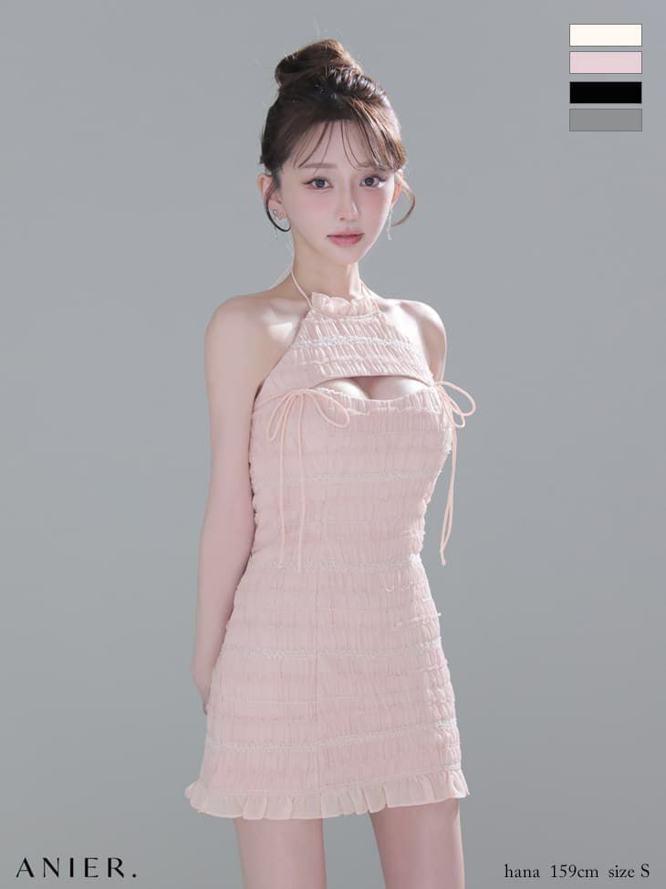 ROBE de FLEURS anier.ROBE ローブドフルール アニエルローブ 【XSサイズあり】Chiffon amesuri bust cutout tight mini dress fm-anier4061-c