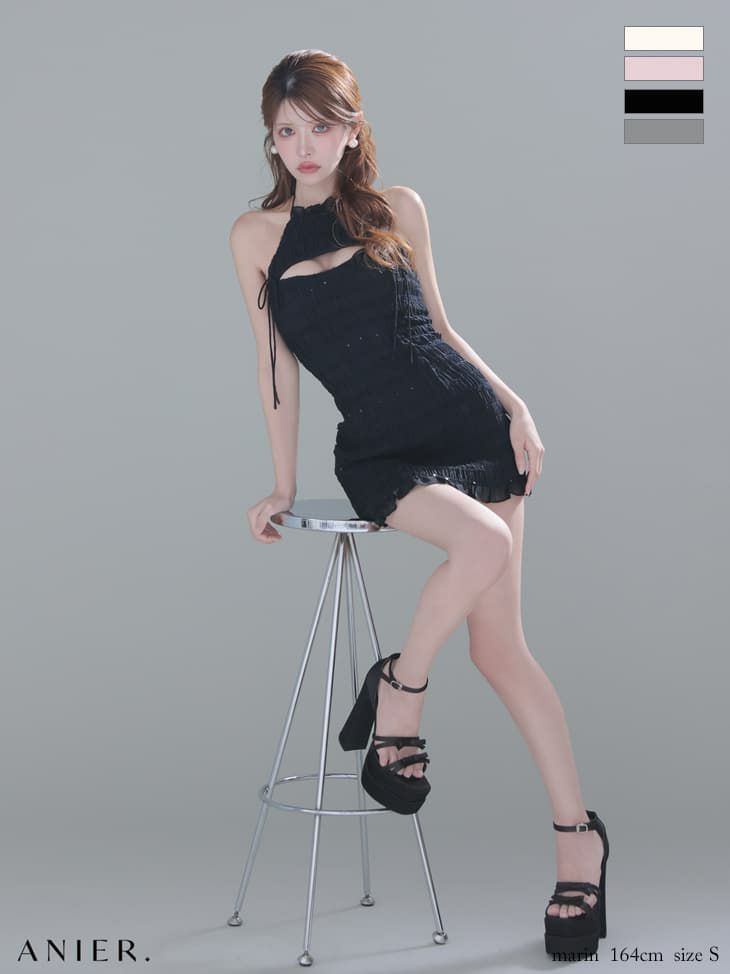 ROBE de FLEURS anier.ROBE ローブドフルール アニエルローブ 【XSサイズあり】Chiffon amesuri bust cutout tight mini dress fm-anier4061-c