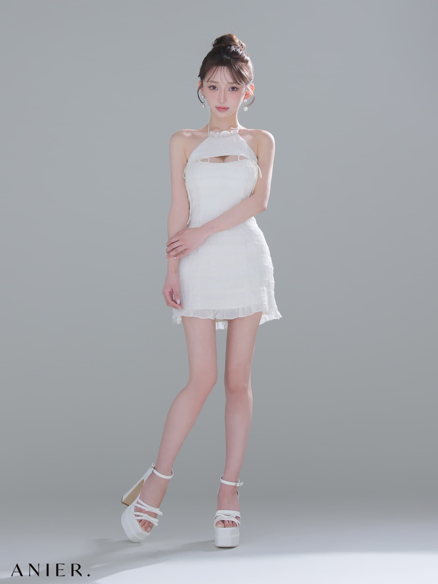 ROBE de FLEURS anier.ROBE ローブドフルール アニエルローブ 【XSサイズあり】Chiffon amesuri bust cutout tight mini dress fm-anier4061-c