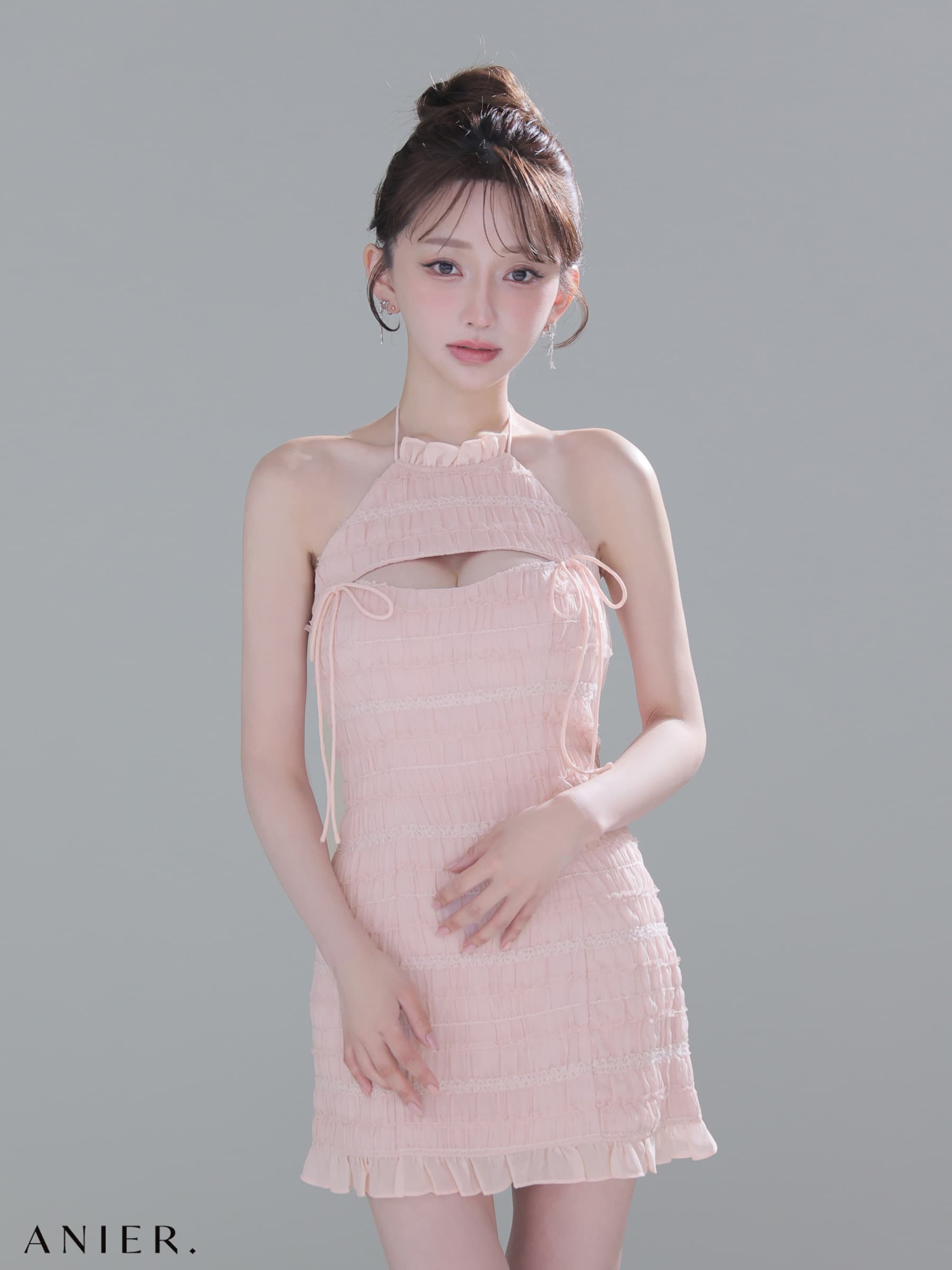 ROBE de FLEURS anier.ROBE ローブドフルール アニエルローブ 【XSサイズあり】Chiffon amesuri bust cutout tight mini dress fm-anier4061-c