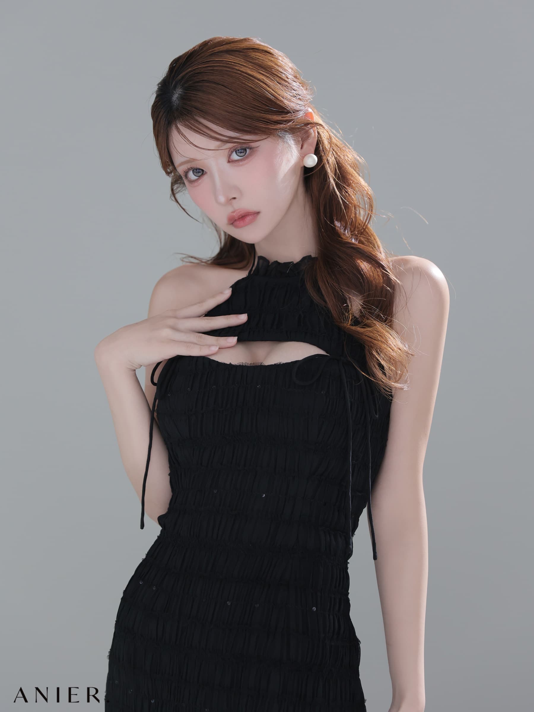 ROBE de FLEURS anier.ROBE ローブドフルール アニエルローブ 【XSサイズあり】Chiffon amesuri bust cutout tight mini dress fm-anier4061-c