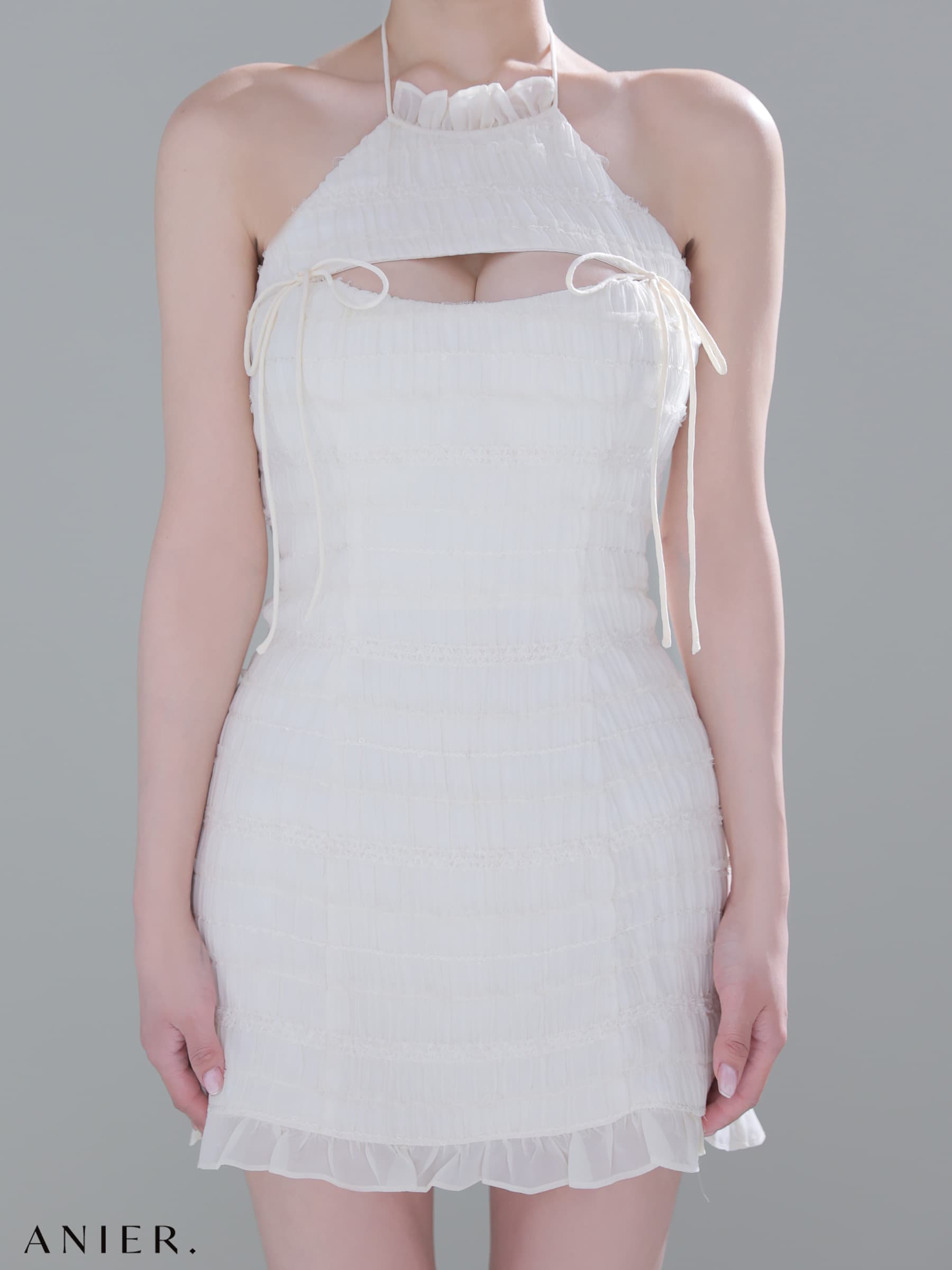 ROBE de FLEURS anier.ROBE ローブドフルール アニエルローブ 【XSサイズあり】Chiffon amesuri bust cutout tight mini dress fm-anier4061-c