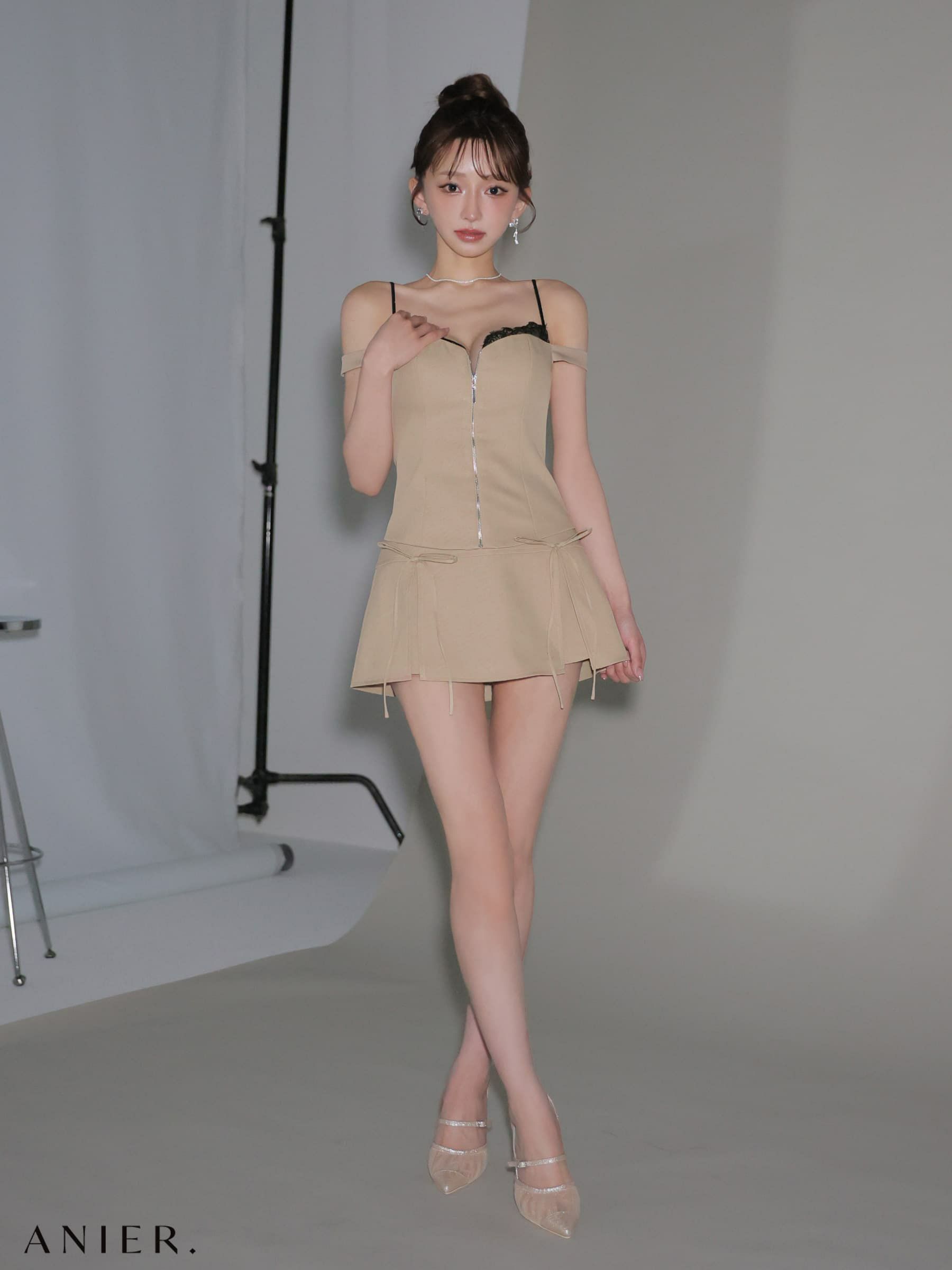  ROBE de FLEURS anier.ROBE ローブドフルール アニエルローブ 【XSサイズあり】Bust lace layered two-piece mini dress fm-anier4060-c